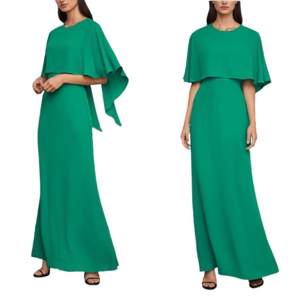 BCBGMAXAZRIA Green Capelet Column Gown Maxi Dress 0